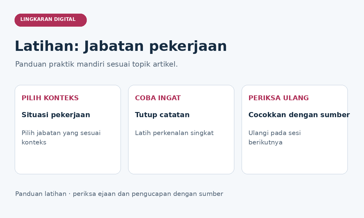 Panduan latihan jabatan pekerjaan: pilih konteks, coba ingat, lalu periksa ulang.