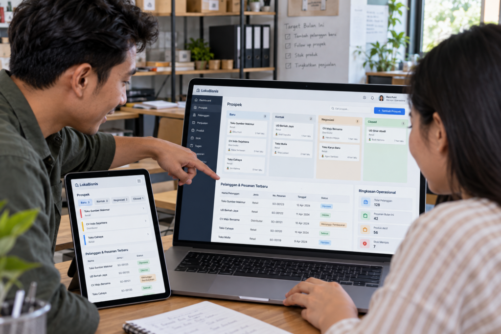Software bisnis untuk prospek, pelanggan, pesanan, dan operasional