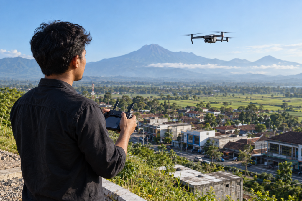 Operator drone mengambil footage kawasan bernuansa Jawa Timur